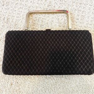 Vintage Womens Black Handbag Lucite Handle Retro Mid Century 50s 60s Structured